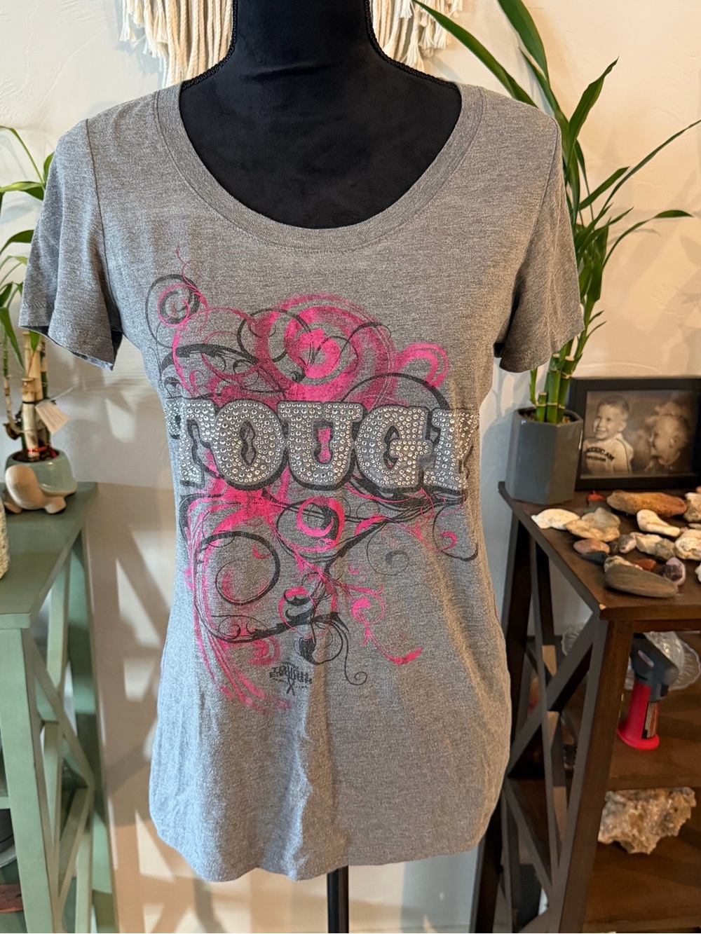 Wrangler Gray Tee with Pink Swirl 'Tough' Graphic